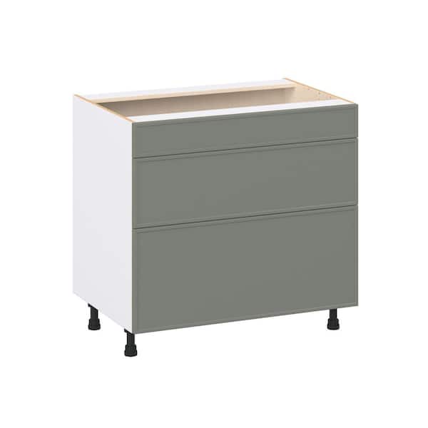 Fairview 36 in.W x 24in.D x 34.5in.H Assembled Slim Shaker Cooktop Drawer Base Kitchen Cabinet in Moss Green w/3-Drawers