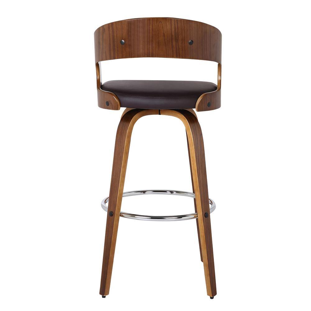 Mid-Century Modern Walnut Wood Brown Swivel Barstool