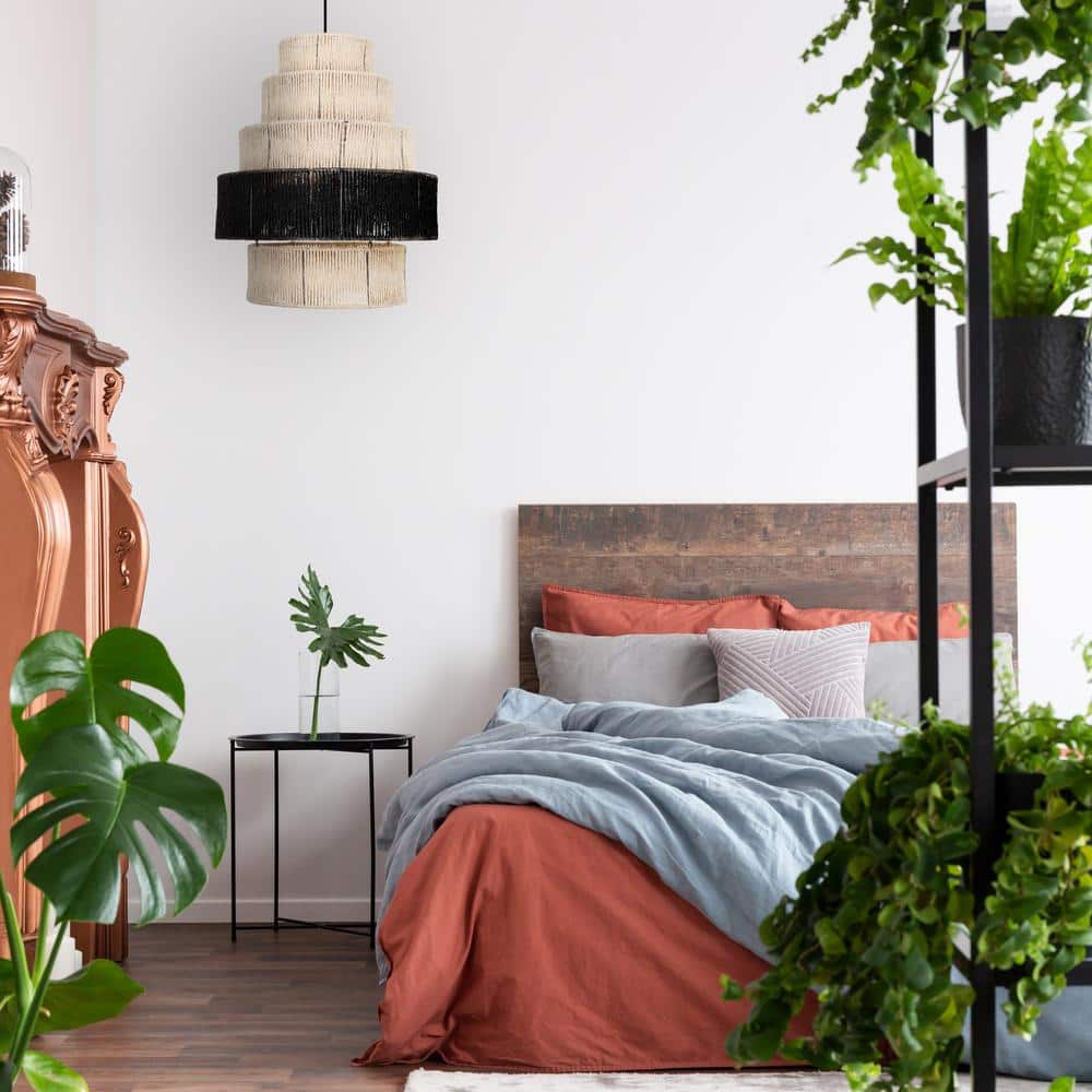 Tiered Natural and Black Jute Drum Pendant Light