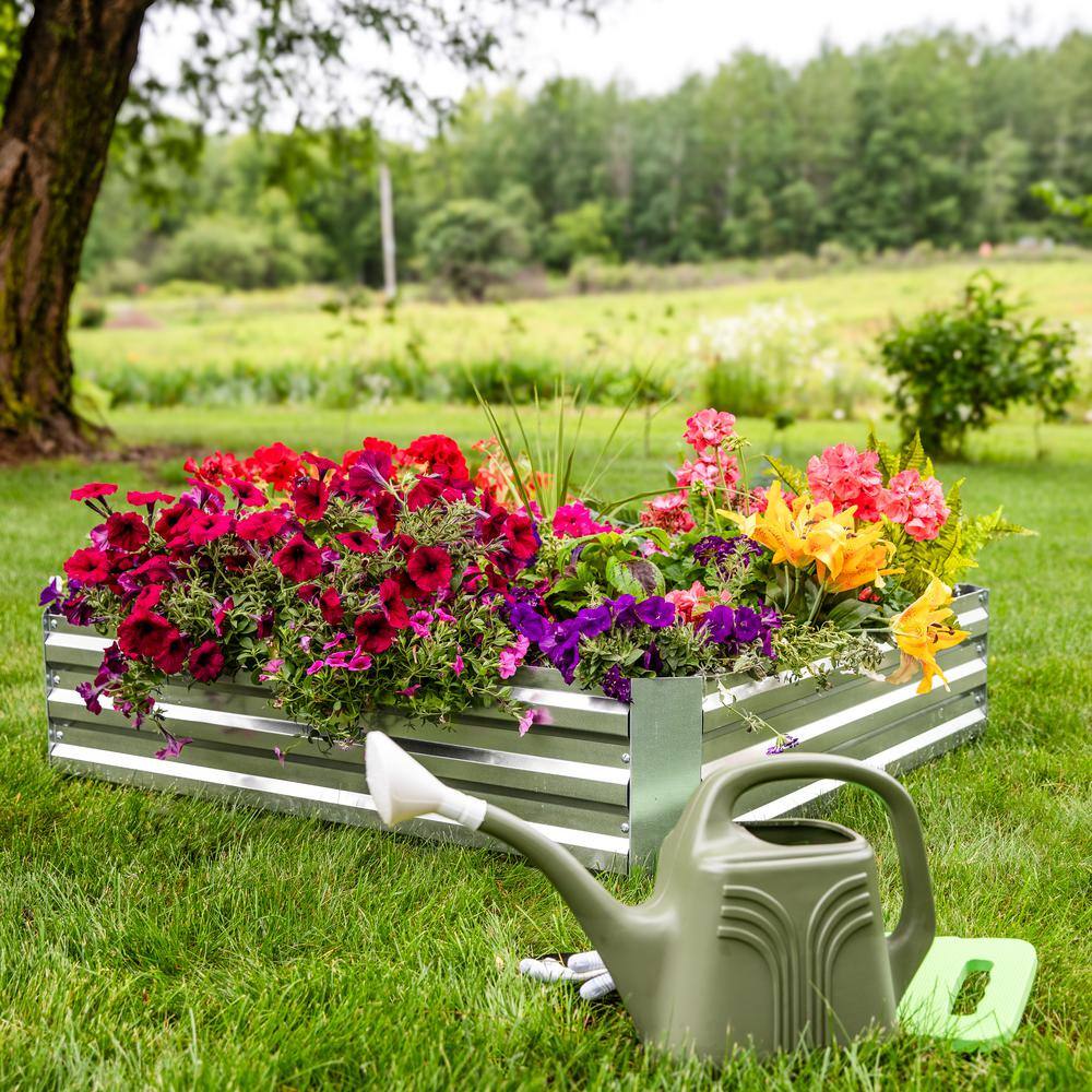 47" Square Silver Galvanized Steel Raised Garden Bed