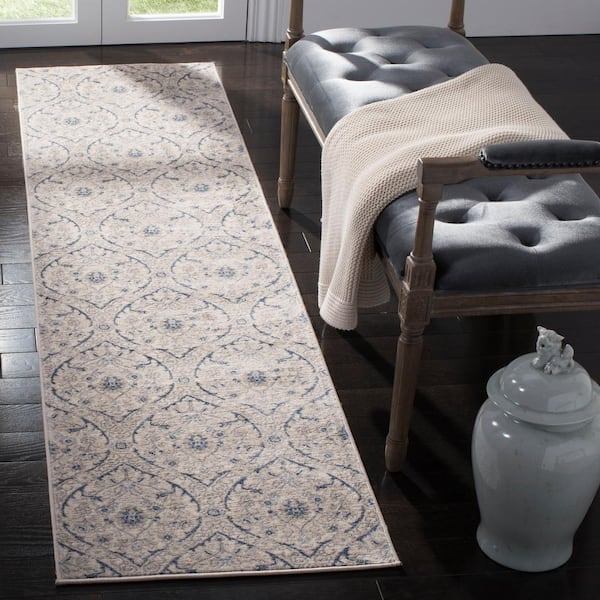 Brentwood Light Grey/Blue 2 ft. x 10 ft. Border Runner Rug