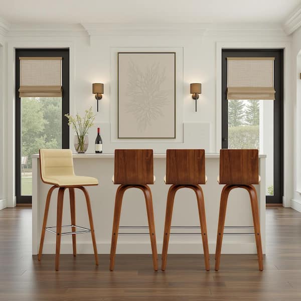 Vienna 39 in. H Cream Low Back Wood Bar Stool with Faux Leather Seat (Set of 4)