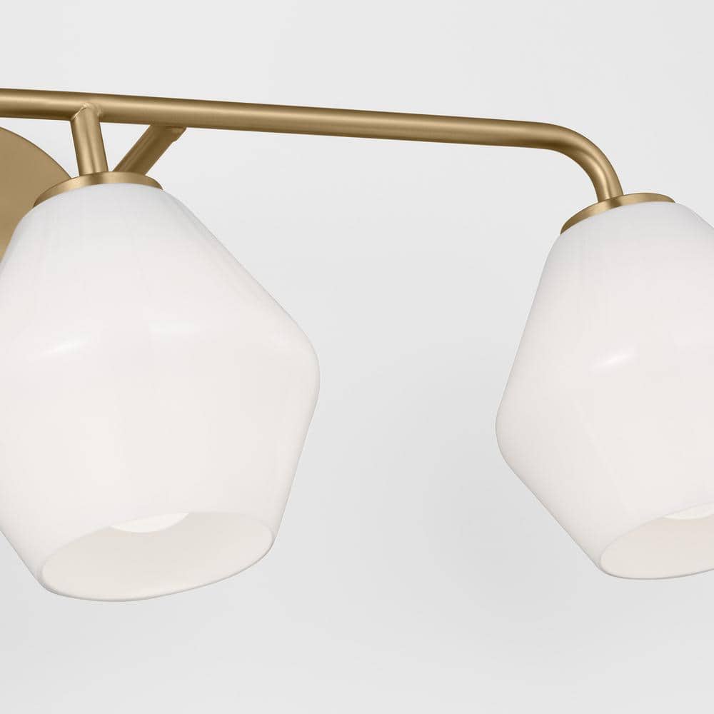 Satin Brass 3-Light Dimmable Vanity Light with White Hexagonal Shades