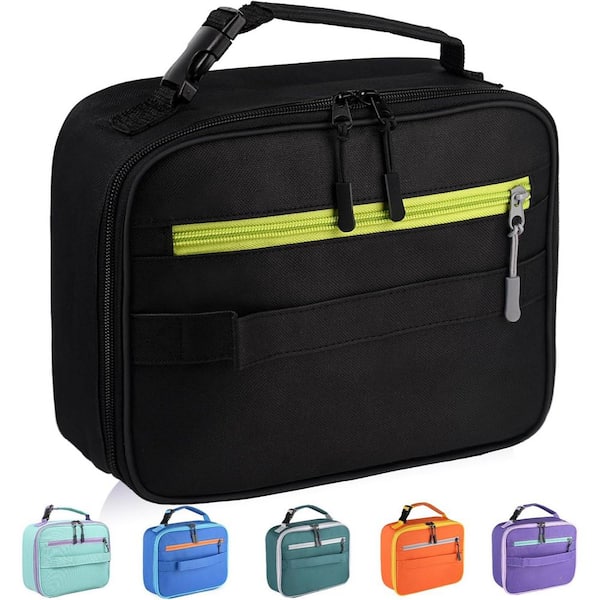 5 qt. Insulated Lunch Bag Cooler with Double Handle Spacious Design Extra Pockets for Kids School Work Outdoor in Black