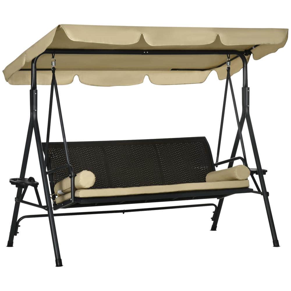 86.50 in. 3-Person Beige Metal Outdoor Patio Swing with Removable Cushion price history on PriceWatchPro