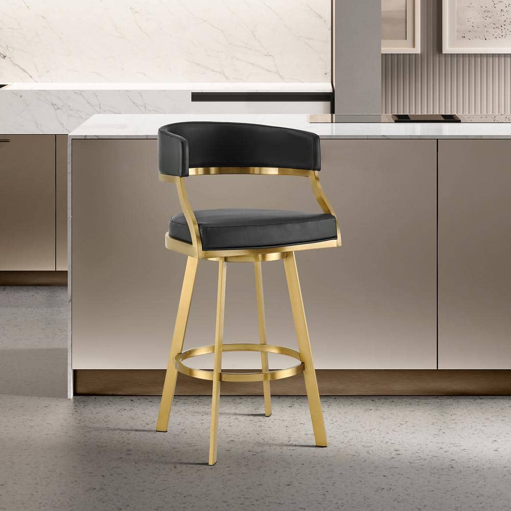 Saturn 30 in. Black Metal Bar Stool with Faux Leather Seat