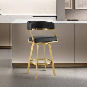 Saturn 30 in. Black Stainless Steel Bar Stool with Faux Leather Seat