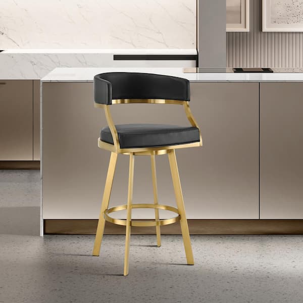 Armen Living Saturn 30 in. Black Metal Bar Stool with Faux Leather Seat