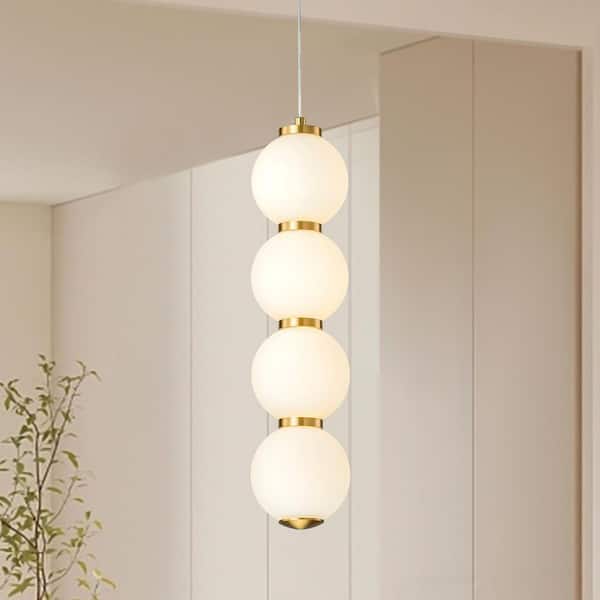 Y'INSP 12-Watt 1-Light Brass Bubble Integrated LED Pendant Light with White Glass Shade