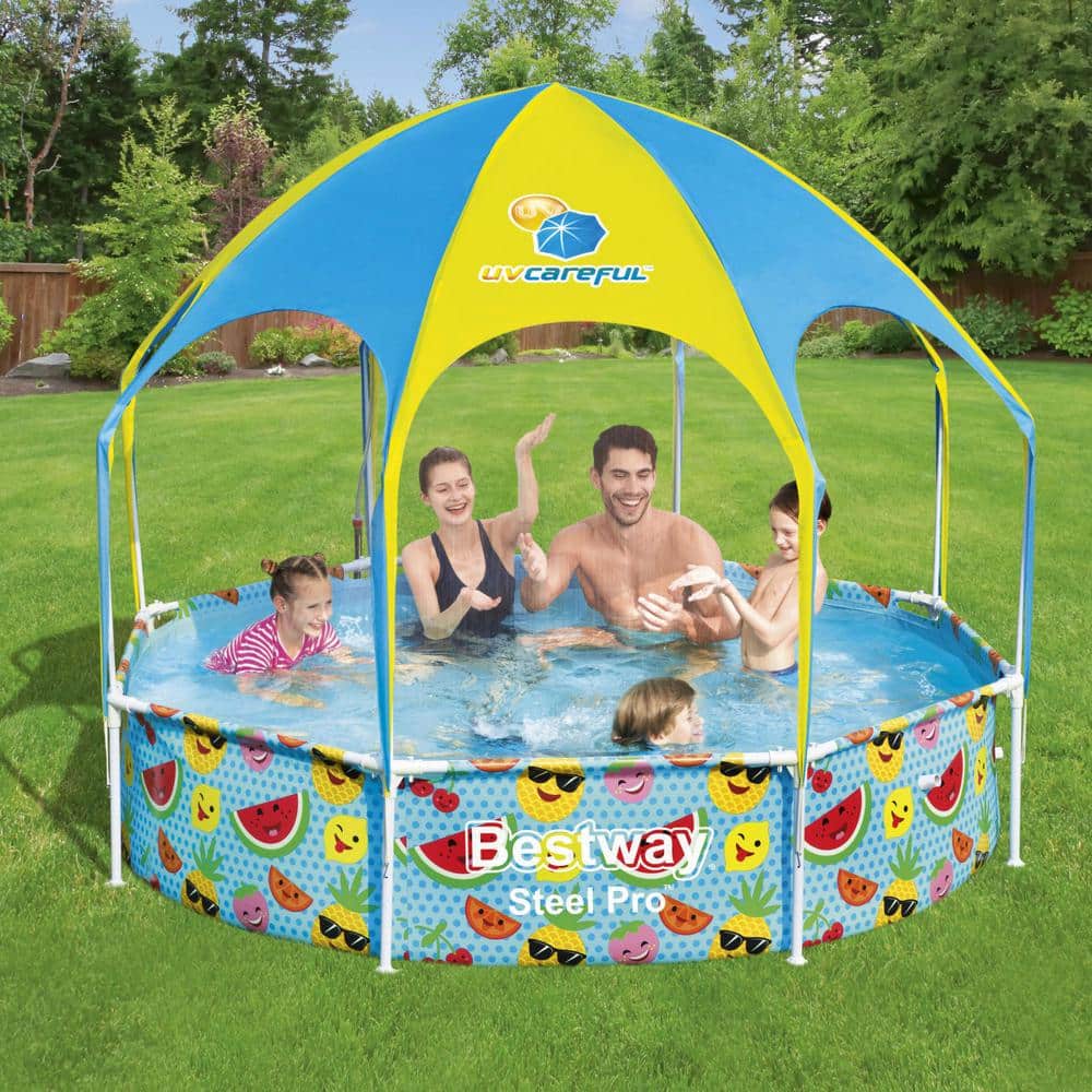 8 ft. x 8 ft. Round 20 in. Deep Above Ground Kiddie Pool with Shaded Canopy