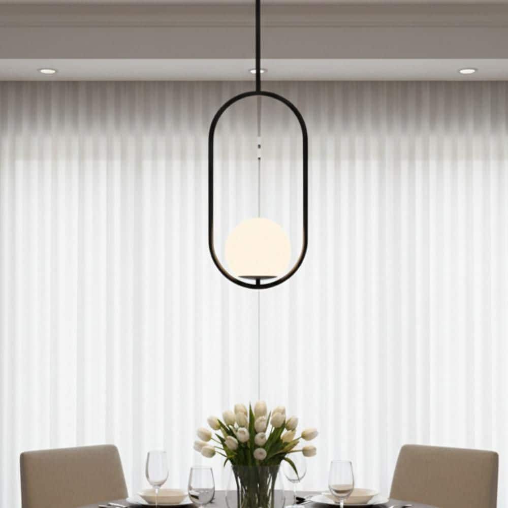 1-Light Black Globe Pendant Light with Milk Glass Shade, Mid Century Modern Light Kitchen Island, Hallway, Bathroom price history on PriceWatchPro