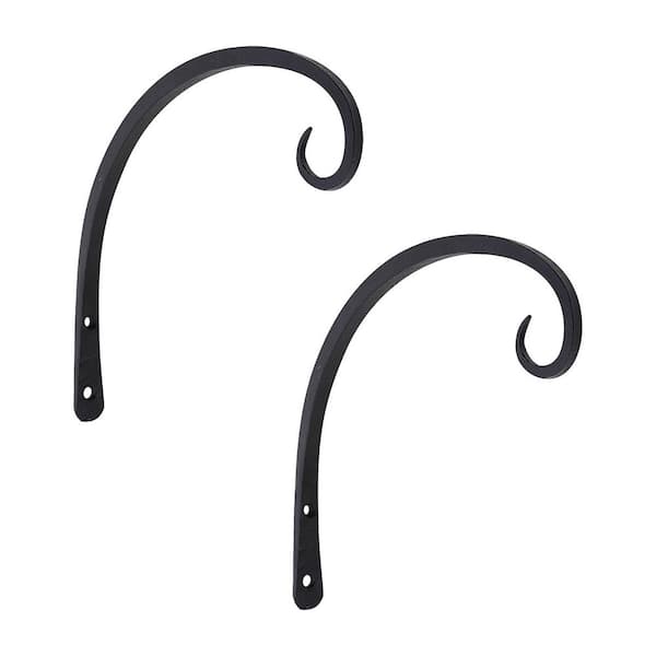 Set of 2 Iron Down Curled Wall Bracket, 10 in. Tall, Black Powder Coat Finish