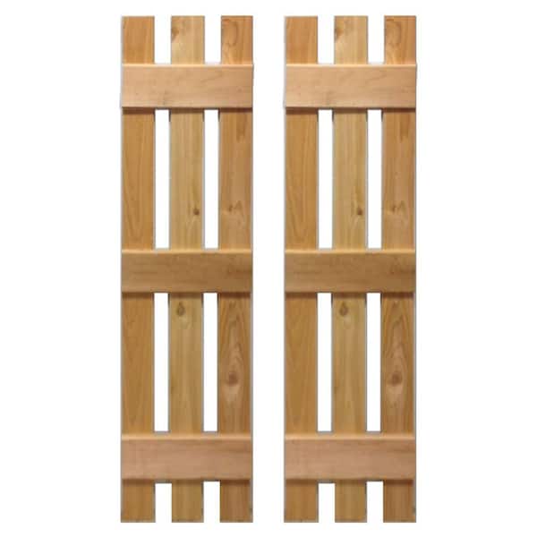 Design Craft MIllworks 12 in. x 64 in. Natural Cedar Baton Spaced Shutters Pair