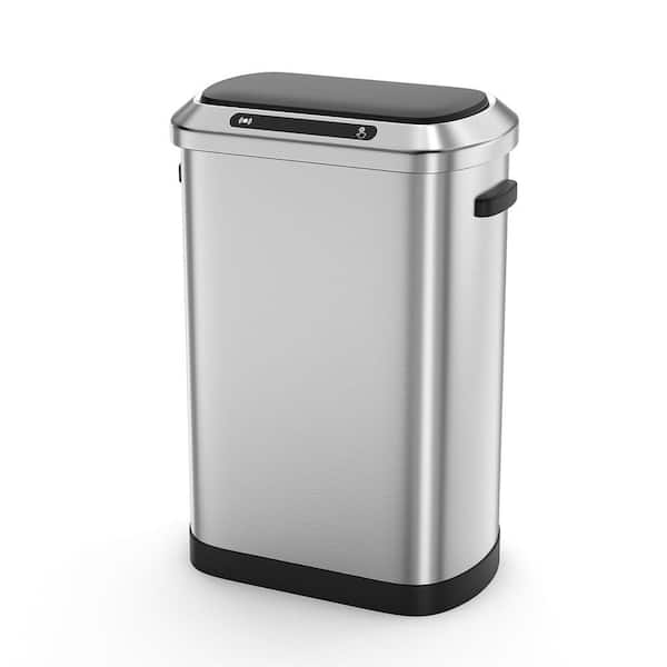 Unbranded - 13 Gal. Black Silver Touchless Automatic Metal Trash Can with Full Intelligent Sensor, Hands-Free and Quiet Operation
