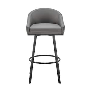 Noran 38.5 in. Grey/Black 29.5 in. Bar Stool with Faux Leather Seat