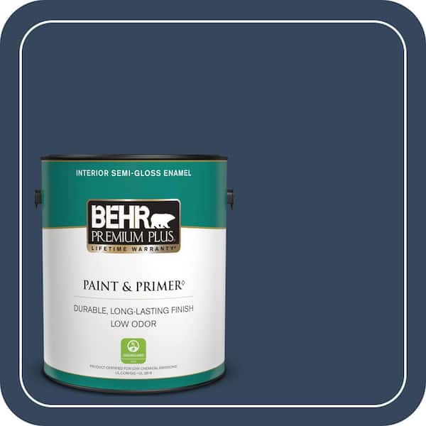 BEHR PREMIUM PLUS 1 gal. #MQ5-54 Compass Blue Semi-Gloss Enamel Low Odor Interior Paint & Primer