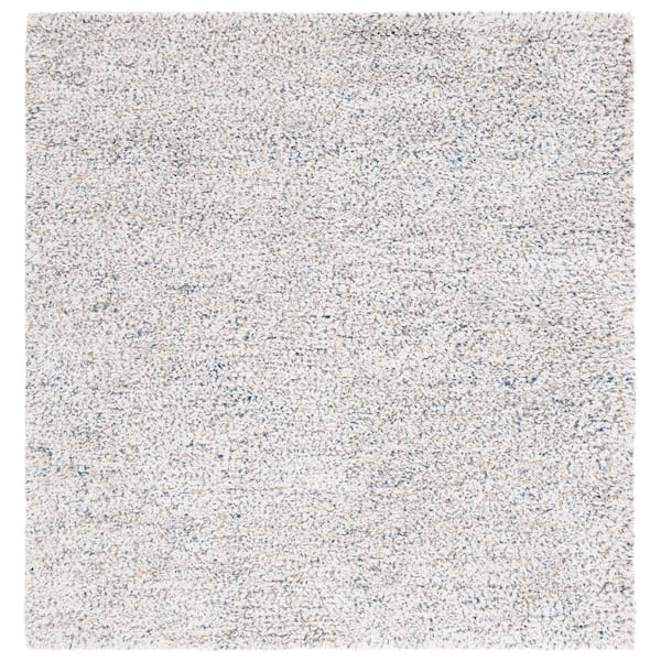 Berber 6 ft. x 6 ft. Ivory/Blue Abstract Speckled square Area Rug