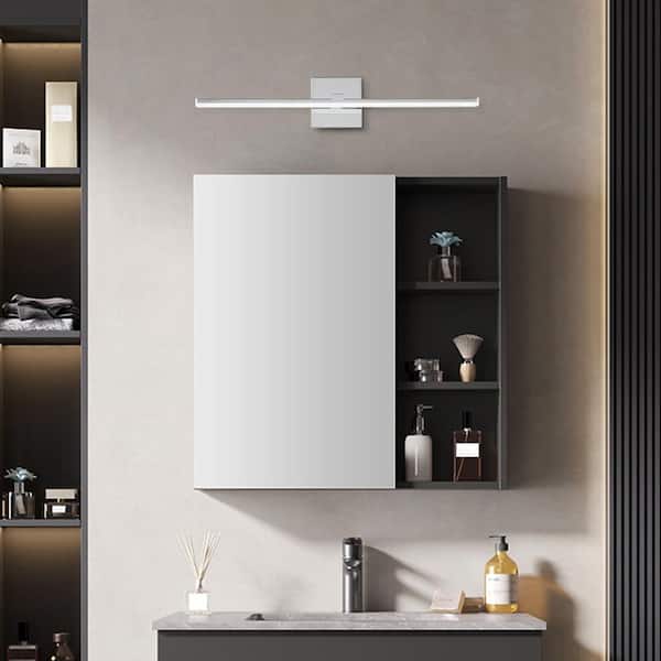 HUOKU Nimbus 24 in. W 18-Watt 1-Light Dimmable Polished Chrome LED Vanity Light Integrated LED Wall Sconce with Acrylic Shade