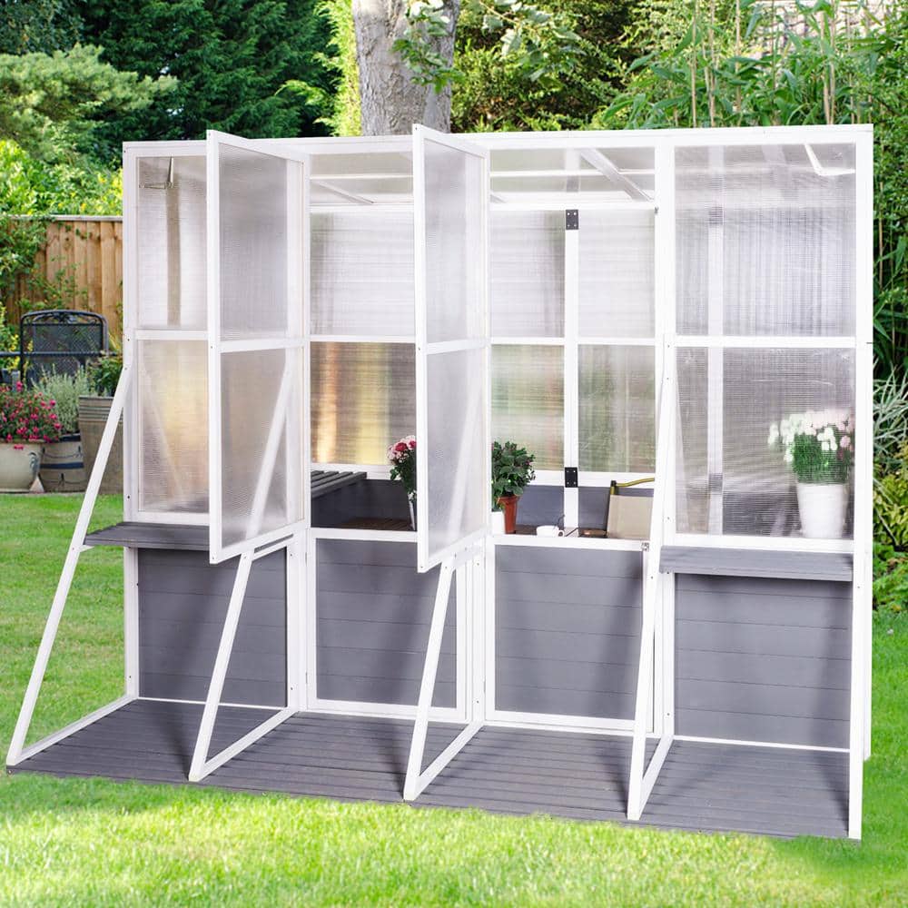 103.94 in. W x 98.43 in. D x 77.56 in. H Outdoor Patio Wooden Polycarbonate White Gray Greenhouse price history on PriceWatchPro