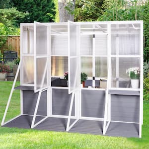 103.94 in. W x 98.43 in. D x 77.56 in. H Outdoor Patio Wooden Polycarbonate White Gray Greenhouse