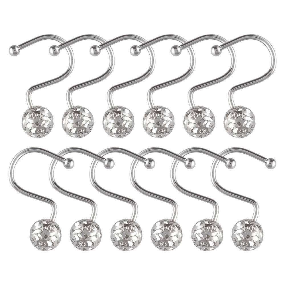 Chrome Decorative Metal Shower Curtain Hooks Set of 12
