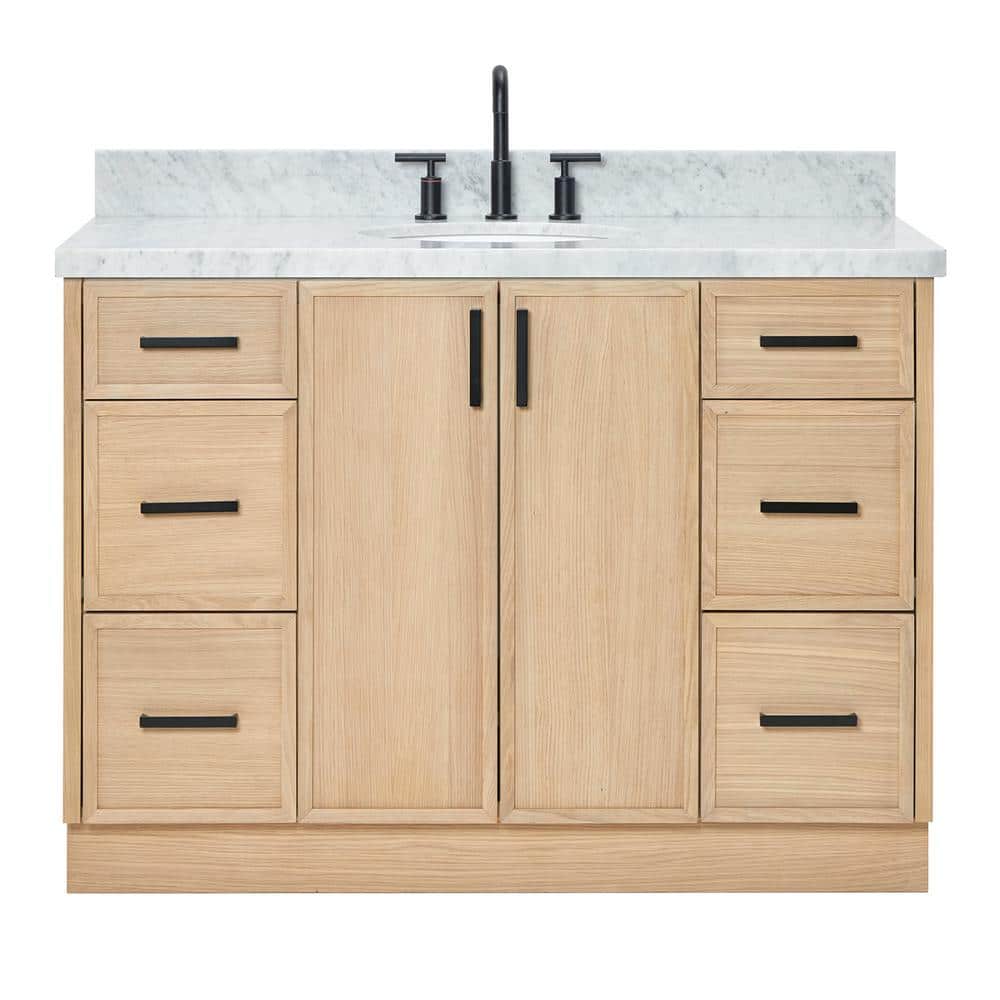 Kelly 49" Oak Single Sink Vanity with Carrara Marble Top