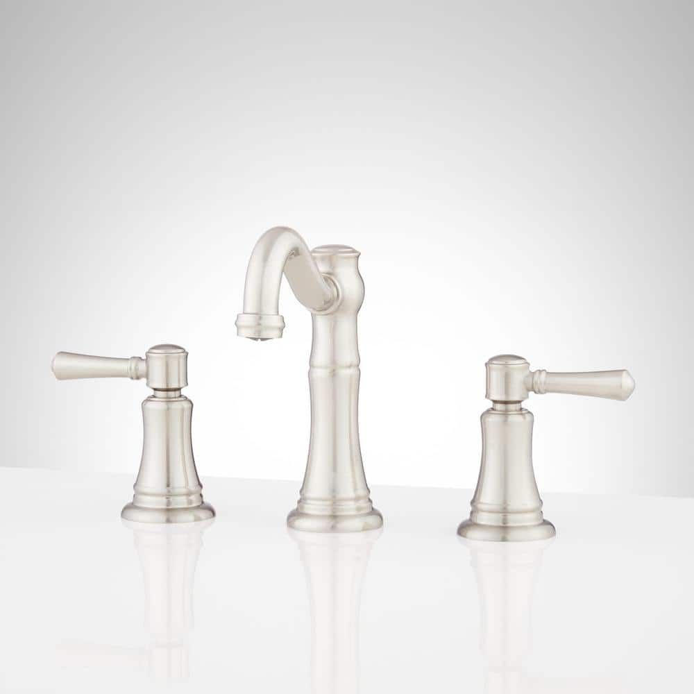 SIGNATURE HARDWARE St. Martin 8 in. Widespread 1.2 GPM Double Handle Bathroom Faucet in Polished ...