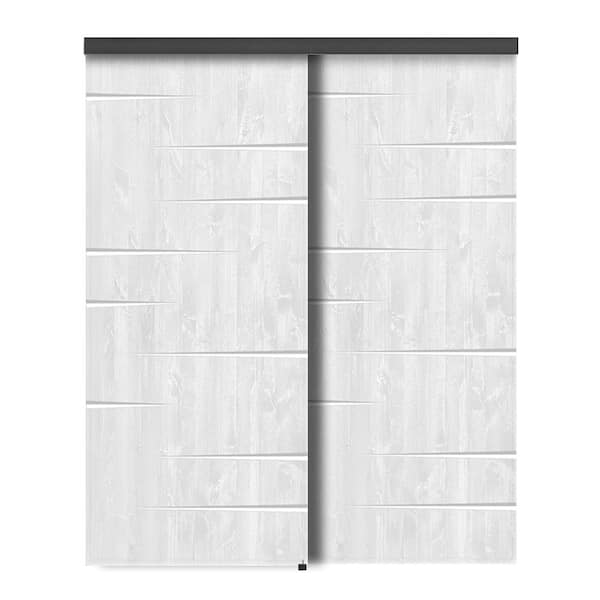 CALHOME 72 in. x 96 in. Hollow Core White Stained Pine Wood Interior Double Sliding Closet Doors