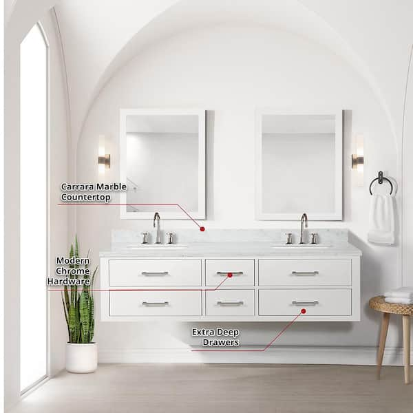 Lexora Sherman 72 in W x 22 in D Black Double Bath Vanity, Carrara