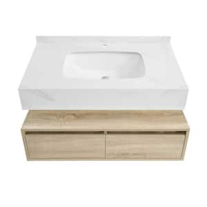 Avancer 36 in. W x 20 in. D x 17 in. H Wall-Mounted Bathroom Vanity in Calacatta and White Oak