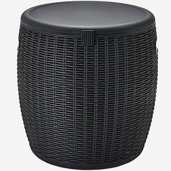 SKONYON 9.5 Gal. 4-in-1 Resin Wicker Outdoor Side Table with Storage