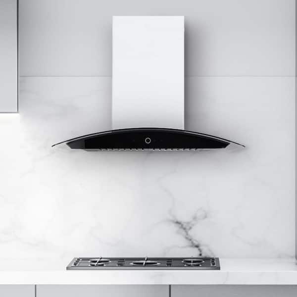 36 in. Convertible Wall Mount Range Hood with Tempered Glass Baffle Filters in Stainless Steel