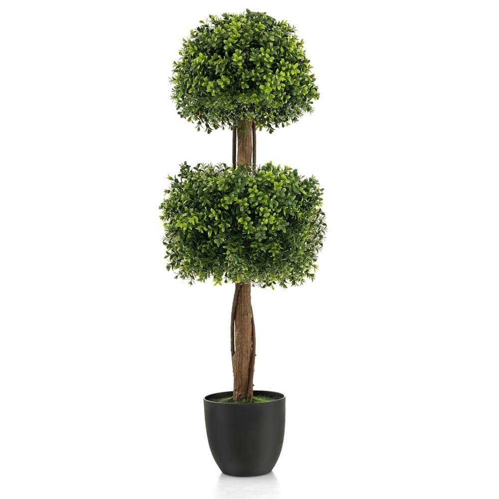 Gymax 40 in. Artificial Boxwood Topiary Ball Tree Faux Plant Fake Plant ...