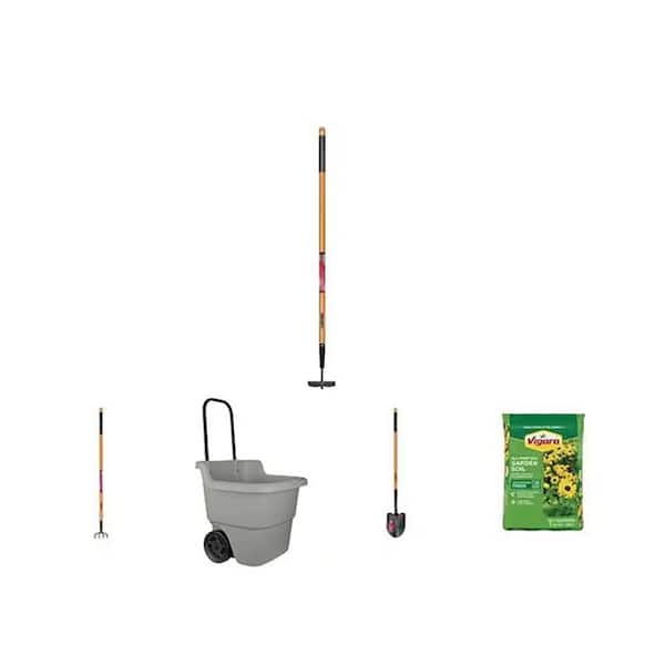 Garden Tool Combo: Hoe, Shovel, Cultivator, Soil, and Cart (5-Piece)