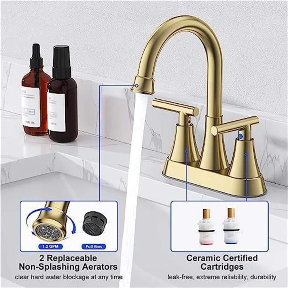 4-Inch Brushed Gold Stainless Steel Bathroom Faucet Set