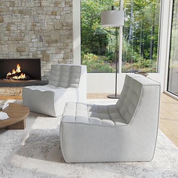 Magic Home 27.5 in. Gray Linen Fabric Lazy Floor Corner Relax Modular Sofa Fireside Chair Couch for Apartment