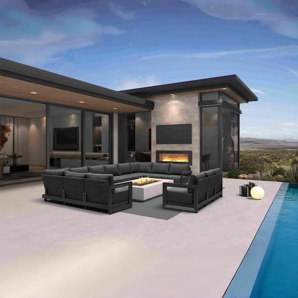 13 Pieces Patio Conversation Sets All Weather Outdoor Couch Sectional Set with Cushion Conversation Set Gray