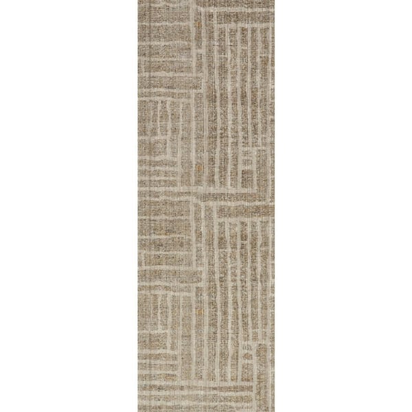 Auralisse Modern Woven Abstract Washable Beige 3 ft. x 8 ft. Outdoor Runner Rug
