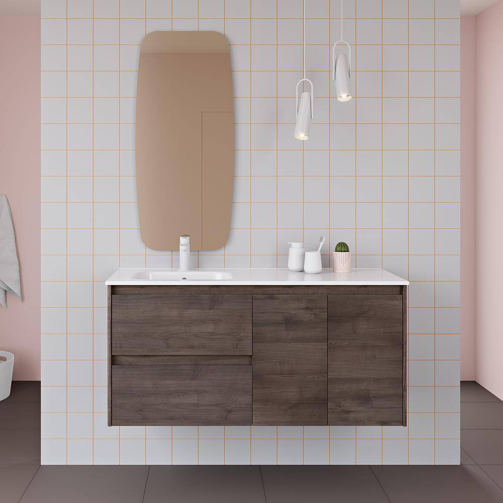 Ambra 48'' Samara Ash Wall-Mounted Single Sink Vanity with Glossy White Top