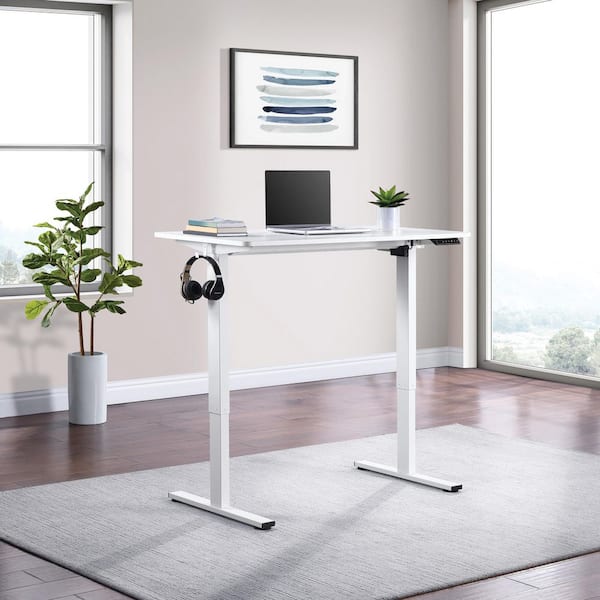Office Star Products Primo 47.25 in. Sit to Stand Electric Height Adjustable Desk in White Finish