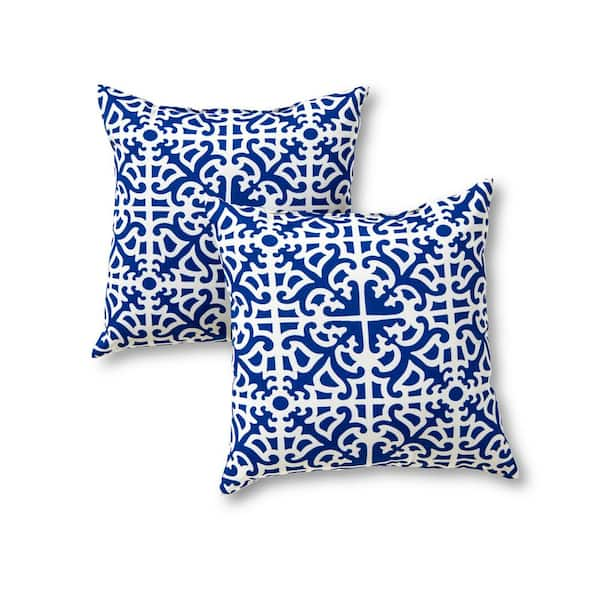 Greendale Home Fashions Indigo Lattice Square Outdoor Throw Pillow (2-Pack)