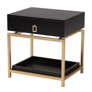 Melosa 1-Drawer Black and Gold Nightstand End Table (20.5 in. H x 19.7 in. W x 15.7 in. D)