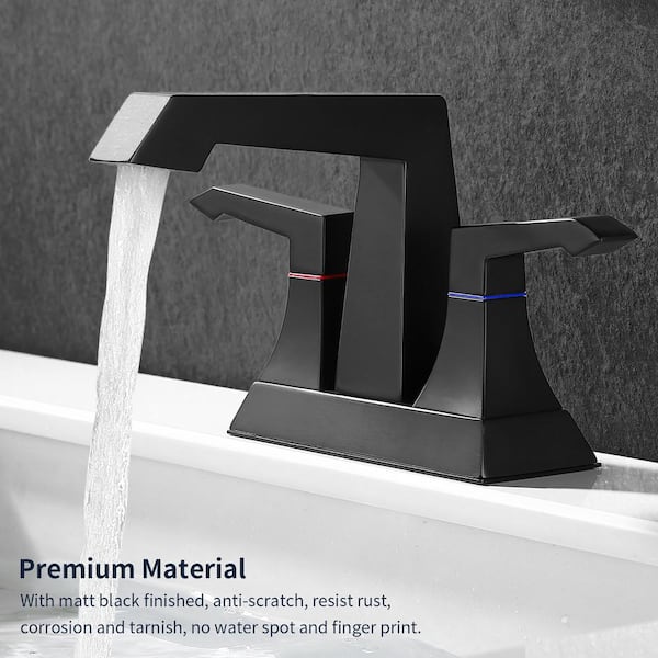 Staykiwi 4 in. Centerset Double Handle Mid Arc Bathroom Faucet with Drain Kit Included in Matte Black