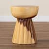 Alara Natural Brown Round Suar Wood End Table on a wood floor