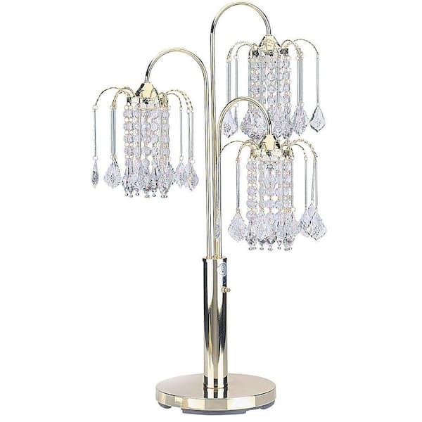 ORE International 34 in. Polished Brass Table Lamp with Crystal Like Shades