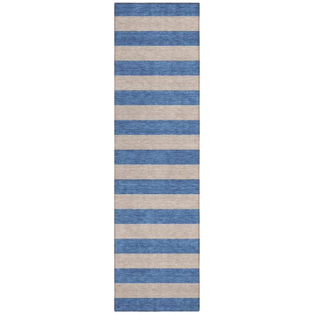 Blue and Tan 2 ft. x 8 ft. Woven Striped Polyester Runner Indoor/Outdoor Area Rug price history on PriceWatchPro