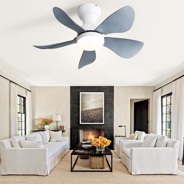 Low Profile 15.7 LED Small Ceiling Fan with Light - Modern, Semi-Enclosed  Flush Mount, Smart APP & Remote Control, 6-Speeds, Black - Perfect for
