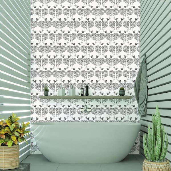 Onyx Block Print Mermaids Vinyl Peel and Stick Wallpaper Roll (Covers 28 sq. ft.)