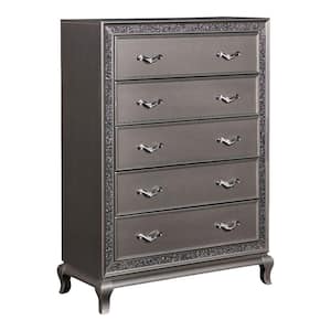 18.25 in. Silver 5-Drawer Wooden Chest of Drawers