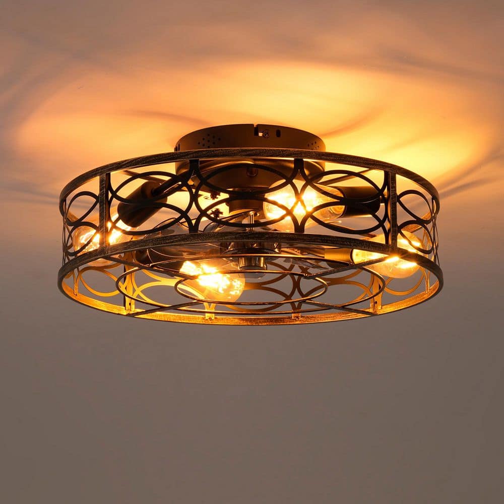 Jushua 20 in. Low Profile Caged Bronze Matte Black Solid Wood